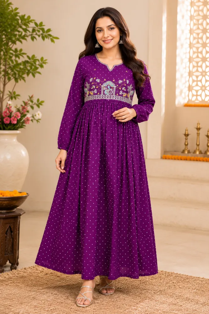 Purple Maternity Feeding Top for Women | Rayon Long Feeding Kurti