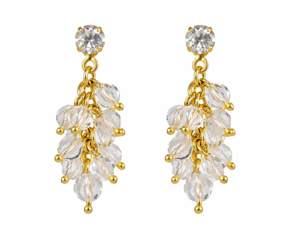 Gold Plated Crystal Beaded Drop Earrings for Women & Girls