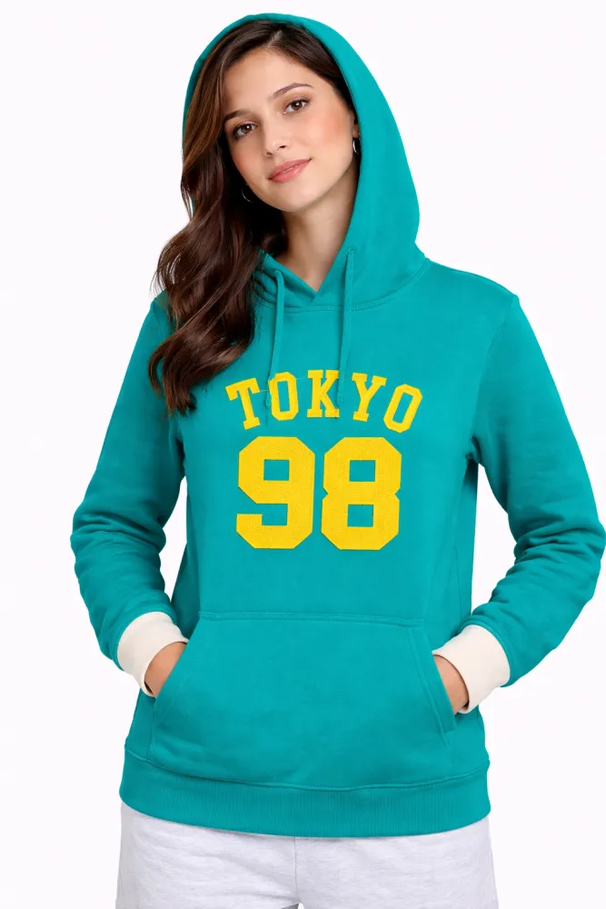 Women's Teal Tokyo 98 Printed Hooded Sweatshirt