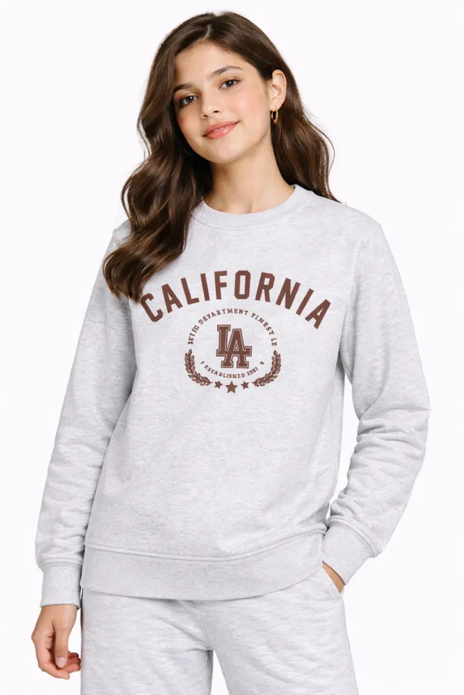 Women's Grey California Graphic Printed Fleece Sweatshirt