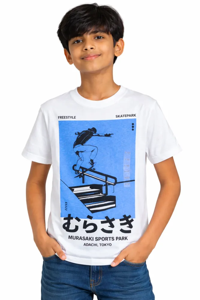 Kids White Graphic Print Cotton T-Shirt